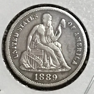 EE. UU. Moneda de diez centavos sentada XF detalle Rev Mark 1889 - Imagen 1 de 2