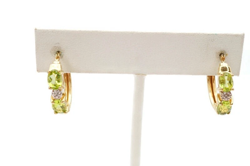 10k Yellow Gold Peridot Diamond Hoop Earrings - Image 1 of 4