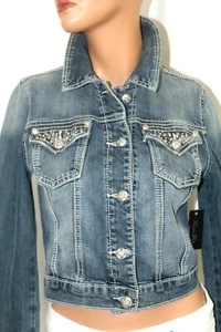 *NWT* Miss Me  JJ5788A Denim Jacket Rhinestone & Silver Stud Design Size Small  - Picture 1 of 11