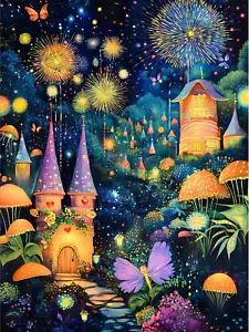 Mushroom House Night Diamond Art Kits for Adults,5D Diamond Painting Kits for Ad - Picture 1 of 7