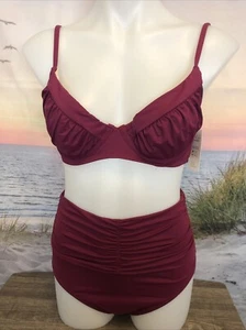NWT Cupshe Two Piece Swimsuit Bikini Size Large Maroon Scrunched Underwire - Picture 1 of 4