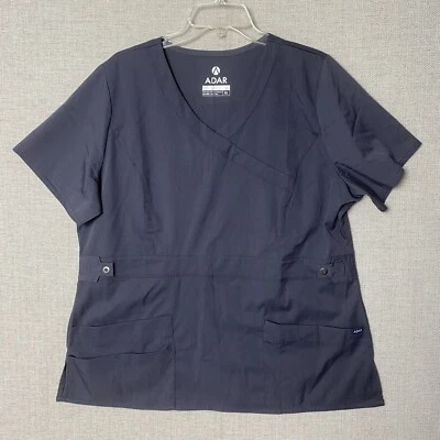 Adar Pro Scrubs Top Womens XL Gray S/S Pullover Stretch V-neck Shirt - Image 1 of 4