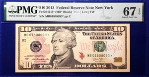 2013 $10 Federal Reserve Note Fr-2042-B* New York PMG67 Superb Gem EPQ - Picture 1 of 2