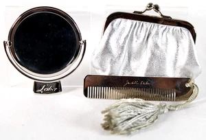 Espejo compacto, peine y bolsa JUDITH LEIBER vintage metálico de cuero plateado metálico de metal - Imagen 1 de 11