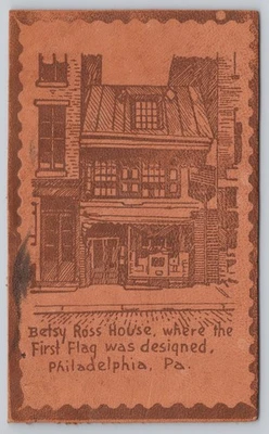 Philadelphia Pennsylvania Betsy Ross House Primera Bandera Historia Cuero Postal Foto 1 de 2