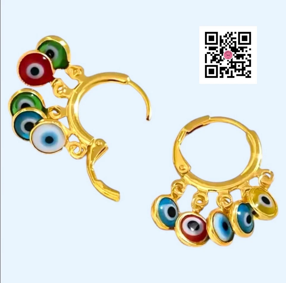 Benevolent Evil-Eye Glass Dijes Moda* Pendientes Chapados en Oro 18K 🧿 Foto 1 de 4