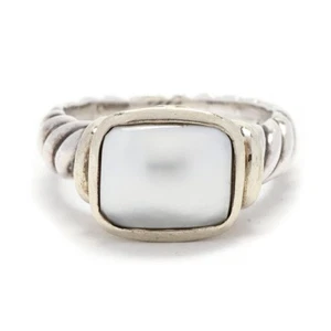 David Yurman Mabé Pearl Noblesse Ring, 14K Yellow Gold Silver, Ring Size 7 - Picture 1 of 7