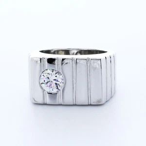 1 Carat D SI1 Round Brilliant Earth Mined Certified Diamond 18k Gold Men's Ring - Picture 1 of 7