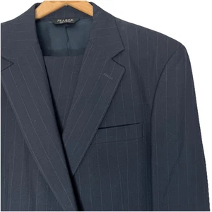 Men’s Suit Size 41R Pants 33Wx30L Navy Dark Blue Jos A Bank Stripe 2PC Suit - Picture 1 of 10