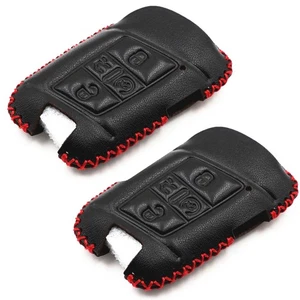 2Pcs Black Leather For Volkswagen Alltrack Tiguan Atlas Jetta 4 Buttons Key Fob - Picture 1 of 4