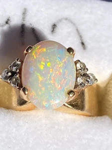 14K GELBGOLD OPAL 6 DIAMANTEN RING HALO NATÜRLICHER EDELSTEIN GRÖSSE 6,5 8,4 GRAMM - Bild 1 von 24