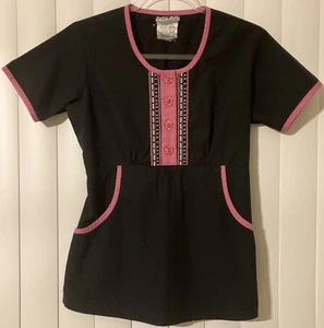 Butter soft Scrubs by VA Womens Black Pink Scrubs Front Pockets Size Small Work - Picture 1 of 5