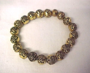 Brazalete elástico vintage antiguo tono dorado rosas damascenas estilo victoriano - Imagen 1 de 4