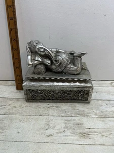 Unique Lord Ganesh Silver Jewellery Box Trinket Box 7” Inches Long Free Postage - Foto 1 di 12