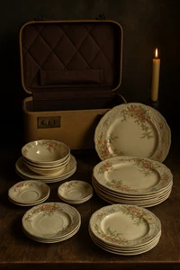 Vintage Corona Ducale Fiorentina Rosalie 21pz Cina Set Floreale Bordo Oro Inghilterra - Foto 1 di 9