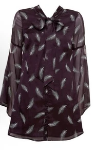 Kate Moss Topshop Purple Feather Floaty Angel Sleeves SILK Micro Mini Dress 8 - Picture 1 of 15