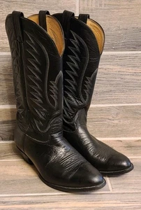 Nocona Black Leather Western Cowboy Boots #12157 Size 11 3E Made In The U.S.A - Picture 1 of 10