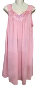 Vtg Vanity Fair Nightgown Large Nylon Sleeveless Embroidered Silky Coral Pink - Picture 1 of 7