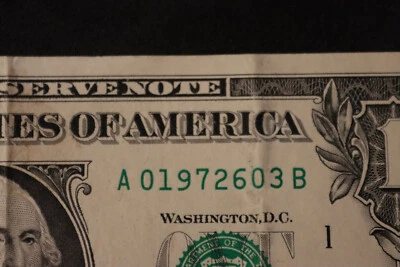 [JUNE 3, 1972] ONE DOLLAR FANCY BIRTHDAY NOTE  SN  A 01972603 B - Image 1 of 3