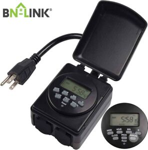 BN-LINK 7Day Outdoor Heavy Duty Digital Programmable Timer Dual Outlet 125V 60Hz