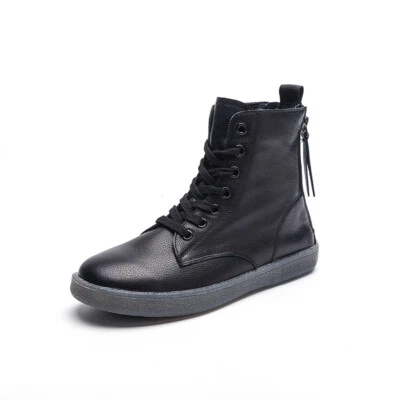 Botines para Mujer Talla 4.5-10 Cuero Genuino Zapatos Negro Blanco Cremallera Nuevos Foto 1 de 4