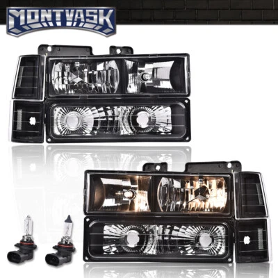 Fit For 94-00 Chevy C/K 1500 2500 3500 Pickup Black Bumper Headlights Left+Right Foto 1 de 4
