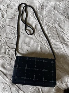 Bolso Bandolera Vintage La Regale Azul Marino Satinado Cuentas - Imagen 1 de 7