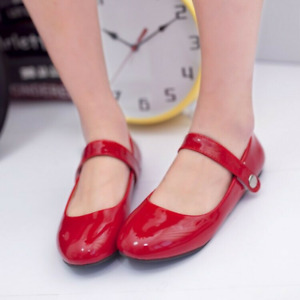 Women's Plus Size Round Toe Patent Leather Flat Casual Buckle Shoes Mary Jane