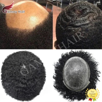 Pelucas de repuesto de sistema de cabello rizado completo de polietileno para hombre Afro Curl Toupee para hombre negro Foto 1 de 4