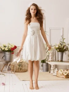 Galina Size 8 White Short Lace Ruched Waist With Flower Bubble Hem Style KP3280 - Picture 1 of 24