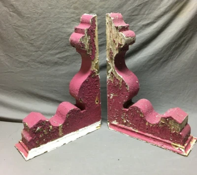 Antique Pair Wood Corbel Roof Bracket Victorian Shabby Magenta VTG Old 82-25B - Image 1 of 4