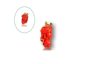 Pendant Natural red Coral gold 18k carved of Gemstone Made in Italy Men stone - Picture 1 of 5