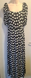 Black and white floral square neck midi dress size 14 - Picture 1 of 5