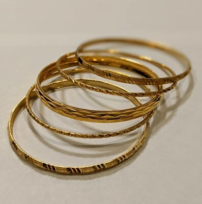 Juego de brazaletes indios chapados en oro 22k vintage (5 piezas) Foto 1 de 3