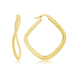 Classic Women's Earrings Sterling Silver Gold Tone Plated Twisted Diamond Shaped - Picture 1 of 1