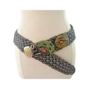 MARJORIE BAER San Fransico Belt Women One Size BSF Braid Natural Bead Jade Boho - Picture 1 of 17