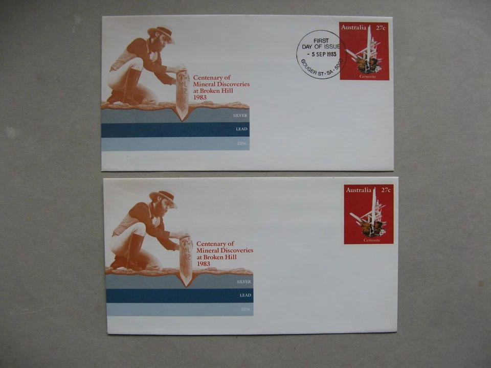 AUSTRALIA, 2x ill. prestamped cover, mint + FDC, mining silver lead zinc Geology - Image 1 of 1