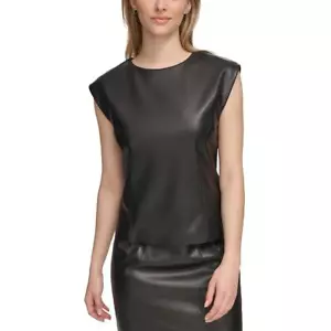 Calvin Klein Womens Faux Leather Cap Sleeve Tank Shell Shirt BHFO 7609 - Picture 1 of 2