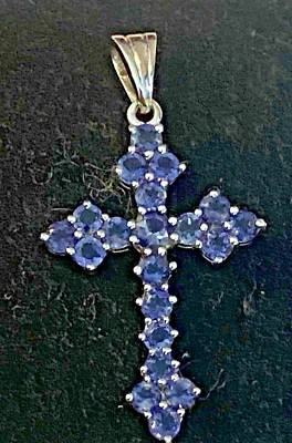 纯银坦桑石设计师签名大号十字架吊坠-高品质-Fab! — 第 1/4 张图片