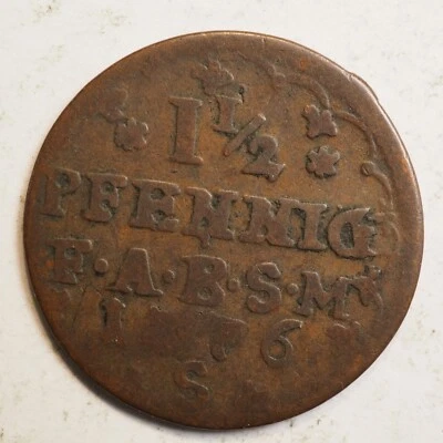 1776 S GERMAN ANHALT BERNBERG 1 1/2  PFENNIG *** NICE *** FREE SHIPPING A6402 - Image 1 of 2
