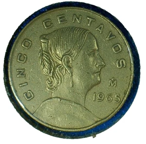 CINCO DE MAYO SALE 1965-Mo MEXICO 5 CENTAVOS BRASS COMPOSITION COIN KM#426 - Picture 1 of 3