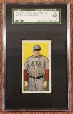 1909 Piedmont 350 T206 Peter O'Brien Saints Indians Senators Baseball Card SGC 4 - Image 1 of 2