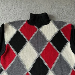 VINTAGE Leslie Fay Sport Pullover Damen Medium rot schwarz Agryle Rollkragen Ugly - Bild 1 von 10