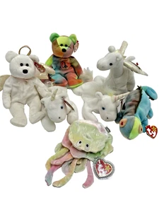 TY Beanie Babies Retired Mystical Lot of 7 Unicorn Dragon Angel Bear Tie Dye 90s - Picture 1 of 10