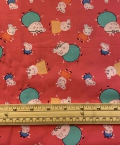 Fat Quarter Peppa Pig And Family On Pink 100% Cotton Quilting Fabric - Picture 1 of 1