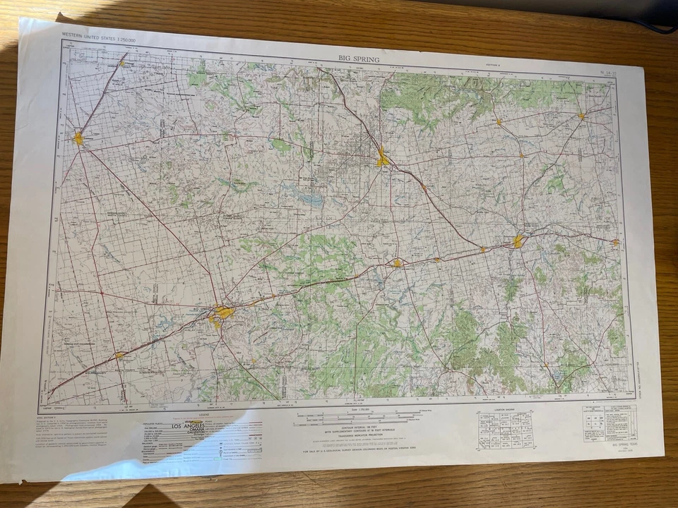 Vintage USGS Big Spring Texas 1954 1975 Topographic Map  1:250000 - Image 1 of 1