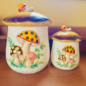 Vintage Merry Mushroom Canister 2 Piece Set from SEARS ROEBUCK 1978 made JAPAN - Picture 1 of 7