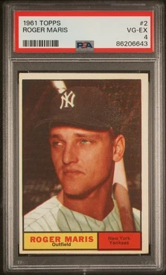 1961 Topps #2 Roger Maris - Yankees de Nueva York - PSA 4 - ¡61 HORAS año! Foto 1 de 2