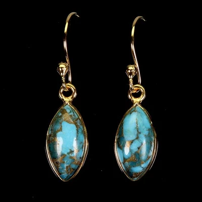 Pendientes de plata de ley 925 marquesa rey turquesa 14x7 mm joyas de piedras preciosas Foto 1 de 4