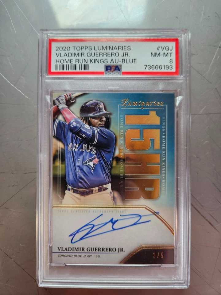 Vladimir Guerrero Jr. 2020 Topps Luminaries Home Run Kings Blue Auto /5 psa 8 - Image 1 of 2